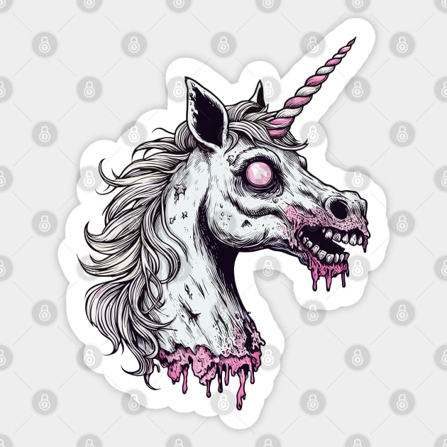 Unicorn Zombie Head Sticker by katzura